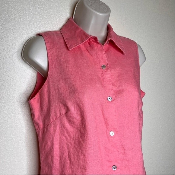 Richard Malcolm Irish Linen Sleeveless Button Front Pink Salmon Top Women Small - Picture 2 of 11
